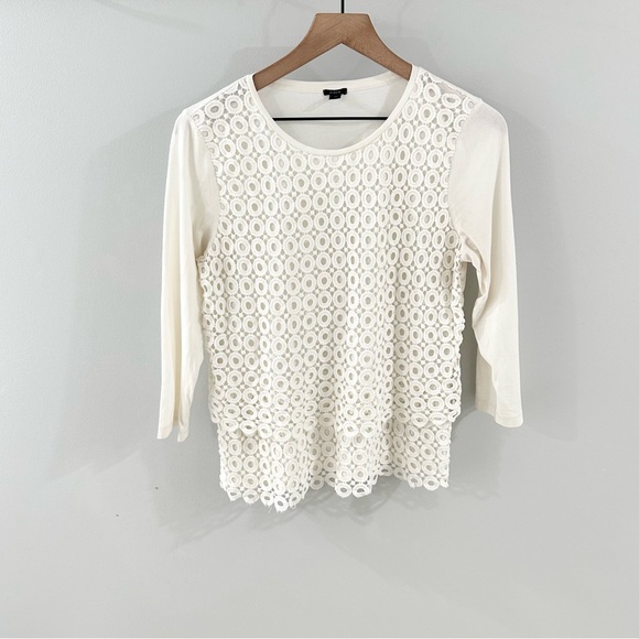 J. Crew 3/4 Sleeve Crochet Front Blouse White Size Medium - Picture 1 of 5